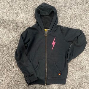 Aviator Nation Kids Bolt Print Zip Hoodie Charcoal Pink